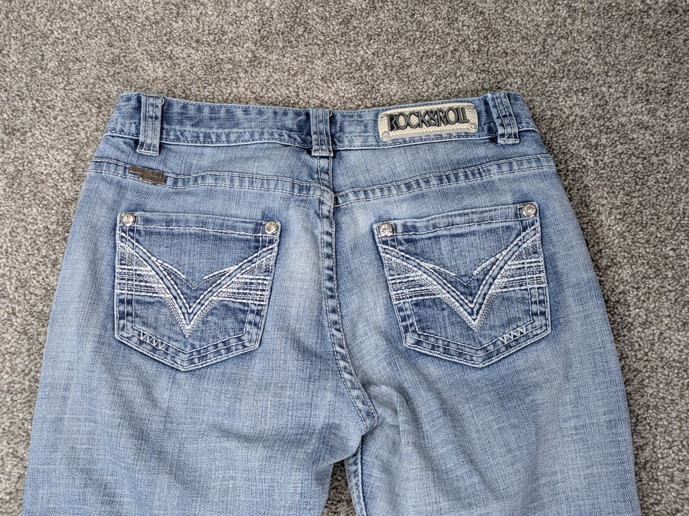 Rock & Roll Cowgirl Jeans Womens 27x32 Boyfriend Fit Embroidered Rhinestone Deni
